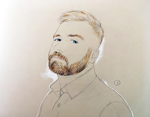 Olivier Flandrois, miniportrait, beard, drawing, dessin, Karolek